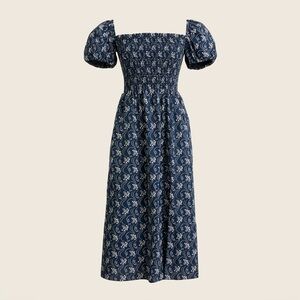 J. Crew Blue and White Puff Sleeve Dress